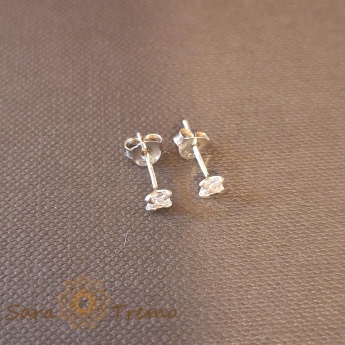 Cercei Unisex Argint 925 cu Cristal Zirconia Alb Patrat, 3 mm