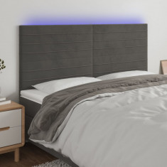 vidaXL Tăblie de pat cu LED, gri închis, 200x5x118/128 cm, catifea