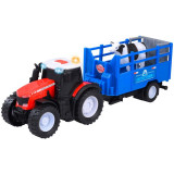 Tractor Dickie Toys Massey Ferguson Animal Trailer 26 cm cu lumini, sunete, remorca si figurina vaca, Jada Toys