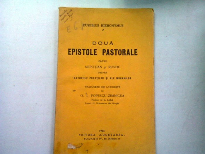 DOUA EPISTOLE PASTORALE CATRE NEPOTIAN SI RUSTIC - EUSEBIUS HIERONYMUS