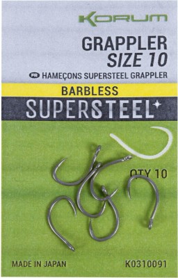 Carlige KORUM Supersteel Grappler Hooks Barbless, Nr.10, 10buc/pac foto