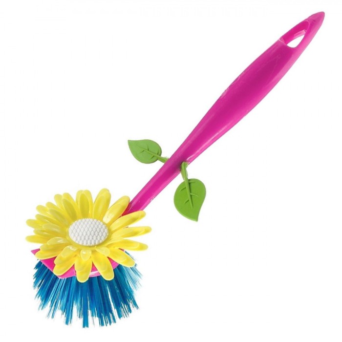 Perie Vase Bucătărie, Model Floare, Culoare Bleu și Fucsia, Cu M&acirc;ner Ergonomic