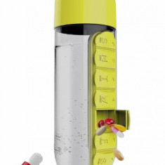 Sticla apa 600 ml cu organizator pentru medicamente culoare galben
