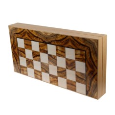 Joc de table lemn lacuit 50x50 cm, culoare olive, cu 30 piese si zaruri