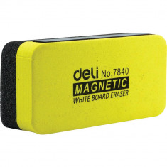 Burete Tabla Magnetica Deli, Galben, 110x50x30 mm, Burete Magnetic Tabla Magnetica, Burete Magnetic pentru Tabla Magnetica, Burete pentru Tabla Magnet