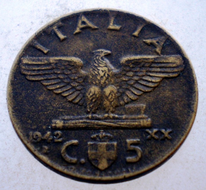 1.776 ITALIA WWII VITTORIO EMANUELE III 5 CENTESIMI 1942 R