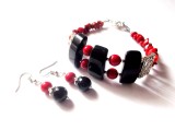 set bratara si cercei cu coral si onix 43677