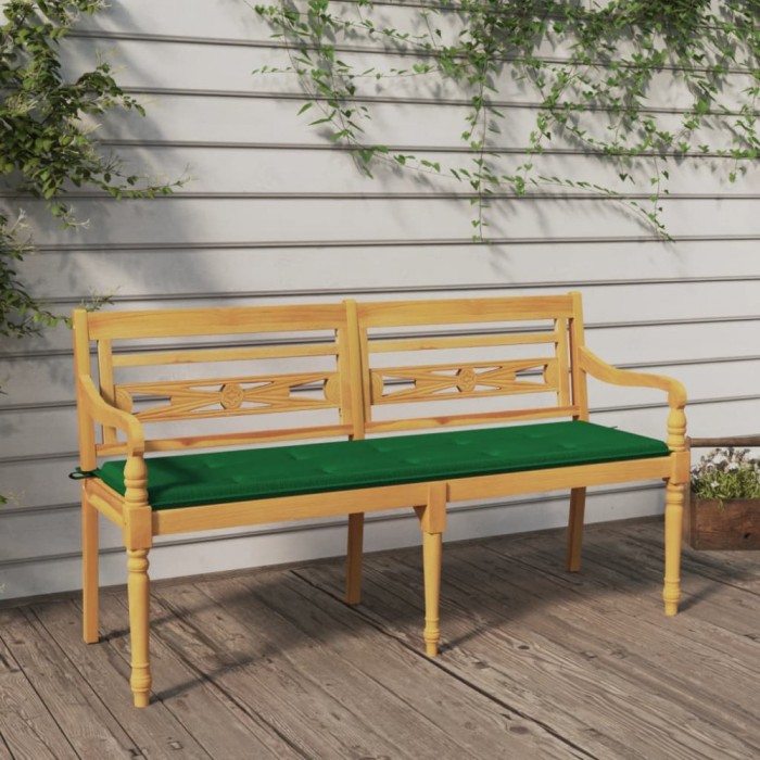 Bancă Batavia cu pernă verde, 150 cm, lemn masiv de tec