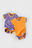 Cumpara ieftin Set 2 body-uri Ribana Bebe Unisex din bumbac organic si 5%elastan - Galben/Mov BabyCosy (Marime: 9-12 luni)