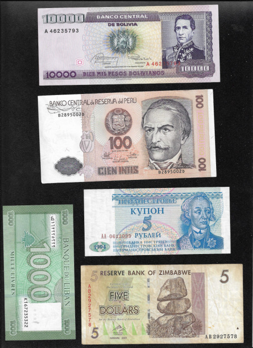 Set 5 bancnote de prin lume adunate (cele din imagini) #246