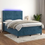 vidaXL Pat cu arcuri, saltea și LED, gri &icirc;nchis, 140x200 cm, catifea