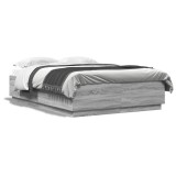 VidaXL Cadru de pat cu lumini LED gri sonoma 160x200 cm lemn prelucrat