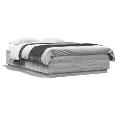 vidaXL Cadru de pat cu lumini LED gri sonoma 160x200 cm lemn prelucrat 3209602
