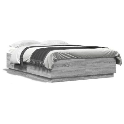 Gossi cadru de pat cu lumini led gri sonoma 160x200 cm lemn prelucrat foto