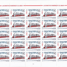 TREN,LOCOMOTIVE CU ABUR,MINICOALA 25 TIMBRE,2002 MNH ** ROMANIA.