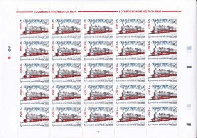 TREN,LOCOMOTIVE CU ABUR,MINICOALA 25 TIMBRE,2002 MNH ** ROMANIA. foto