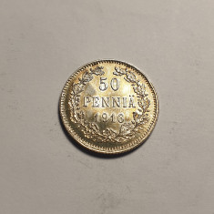 Finlanda 50 Pennia 1916 UNC Piesa de Colectie