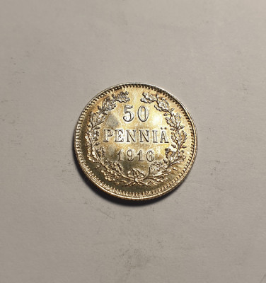Finlanda 50 Pennia 1916 UNC Piesa de Colectie foto