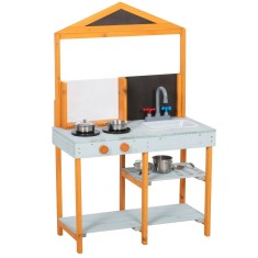 AIYAPLAY Bucătărie de noroi pentru copii, bucătărie de joacă din lemn pentru exterior cu plită, chiuvetă detașabilă, rafturi pentru copii 3-8 ani, Alb