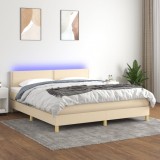VidaXL Pat cu arcuri, saltea și LED, crem, 180x200 cm, textil 3133658