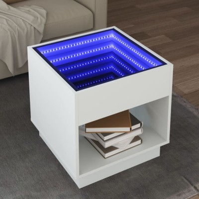 vidaXL Măsuță de cafea cu LED infinity, alb, 50x50x50 cm foto