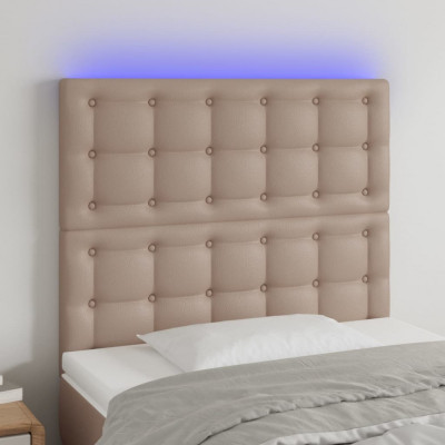 vidaXL Tăblie de pat cu LED, cappuccino, 100x5x118/128 cm, piele eco foto