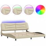 Cumpara ieftin Cadru de pat cu LED fara saltea, Hvar, crem, 200x200 cm, textil