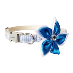 Zgarda ajustabila cu floare/fundita pentru caini si pisici, 22-33cm/10mm, Albastru, Ropet foto