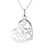 Colier din argint 925, pandantiv model inimă cu tăieturi &icirc;n formă de inimi și cercuri