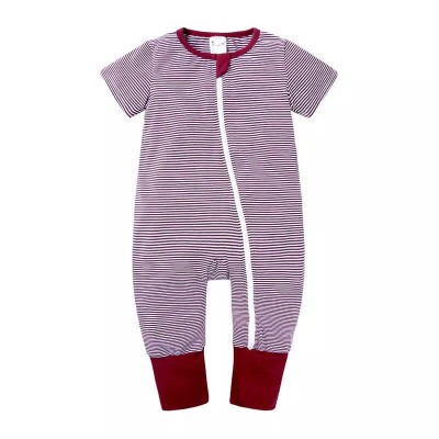 Salopeta pijama Edman bebe/copii cu fermoar reversibil Lines, bumbac, 3-6 luni, Mov/visiniu foto