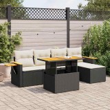 VidaXL Set mobilier grădină perne 6 piese negru poliratan/lemn acacia 3327584
