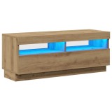 Cumpara ieftin Dulap TV lumini LED stejar artizanal 100x35x40cm lemn prelucrat