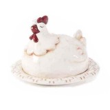 Cumpara ieftin Platou din ceramica alba cu capac model Gaina 19x16x13 cm