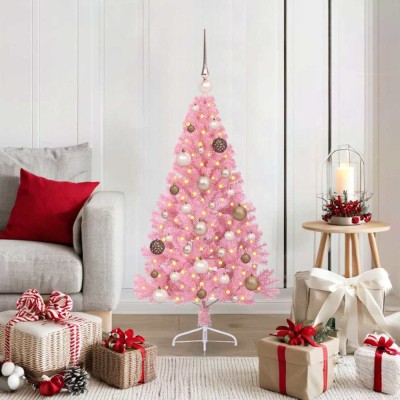 vidaXL Pom de Crăciun artificial pre-iluminat Roz 120 cm PVC 3397048 foto