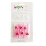 Set 6 lumanari cu inimioare rosii, flippy, happy birthday, roz