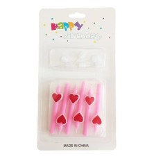 Set 6 lumanari cu inimioare rosii, flippy, happy birthday, roz