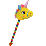 Cumpara ieftin Unicorn de calarit, cu tija + rotile, cu sunet, mov/albastru/roz/galben, 80 cm