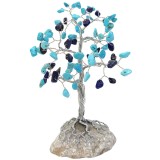 Copac Lapis Lazuli si Turcoaz, pietre pentru echilibru si succes, suport piatra naturala handmade 15 cm albastru