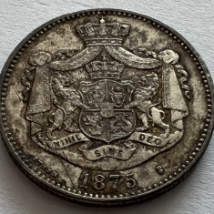 2 Lei 1875 Argint, Carol 1, Romania, detalii superbe