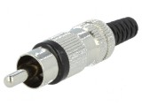 Conector RCA mufă tată nichelat cu manșon drept pentru lipire, Lumberg