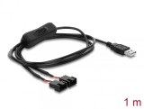 Cablu alimentare USB-A la 2 x ventilator 4 pini (2 pini conectati) T-T cu switch ON/OFF 1m, Delock 91343
