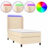 Cumpara ieftin Pat cu arcuri, saltea si LED, crem, 90x190 cm, textil