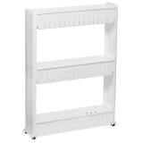 Raft mobil ingust Sersimo HA110 cu 3 polite si roti, alb, pentru baie si bucatarie