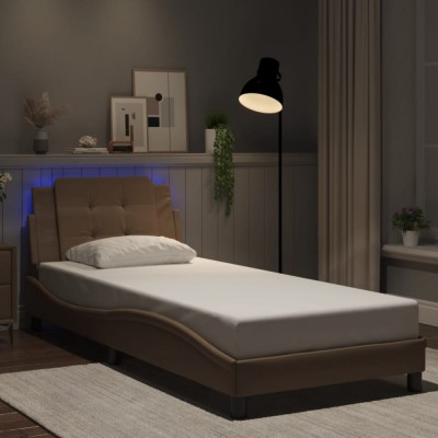 vidaXL Cadru de pat cu lumini LED cappuccino 80x200 cm piele ecologică foto