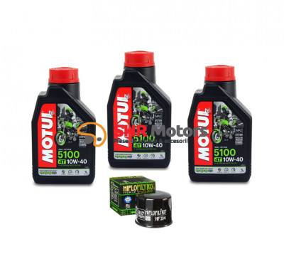 Kit schimb ulei moto Motul 5100 10w40 x 3 si Hiflo HF303 foto