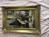 Tablou Goblen Cusut Manual &bdquo;Der Gratulant&rdquo; (după Carl Spitzweg) &ndash; Ramă Baroc Aurie