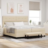 VidaXL Pat cu arcuri și saltea crem 200x200 cm țesătură