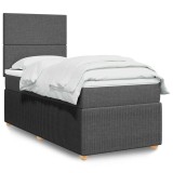 Cumpara ieftin Pat box spring cu saltea, gri &icirc;nchis, 80x200 cm, textil