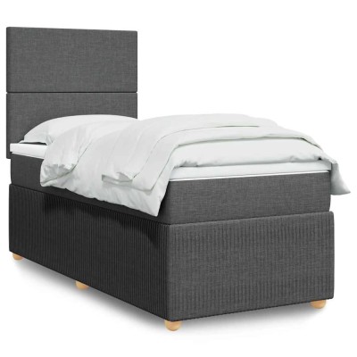 vidaXL Pat box spring cu saltea, gri &amp;icirc;nchis, 80x200 cm, textil 3294177 foto