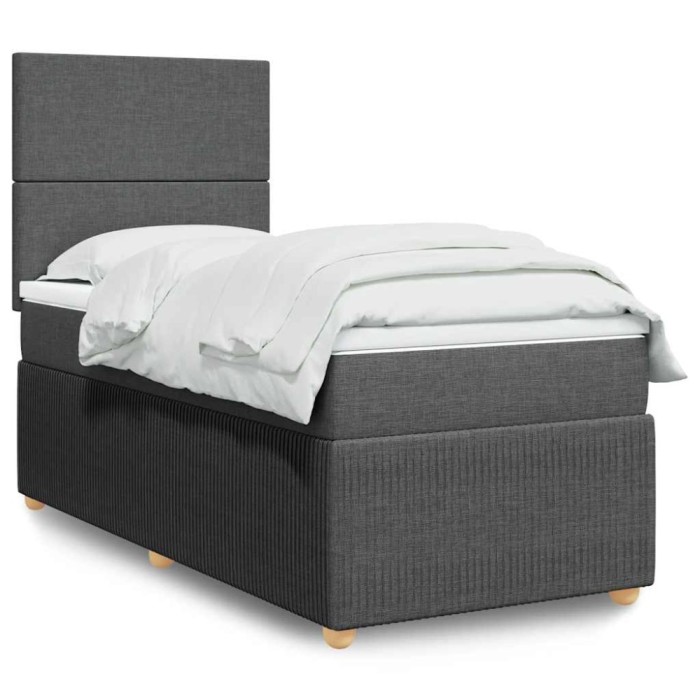 vidaXL Pat box spring cu saltea, gri &icirc;nchis, 80x200 cm, textil 3294177